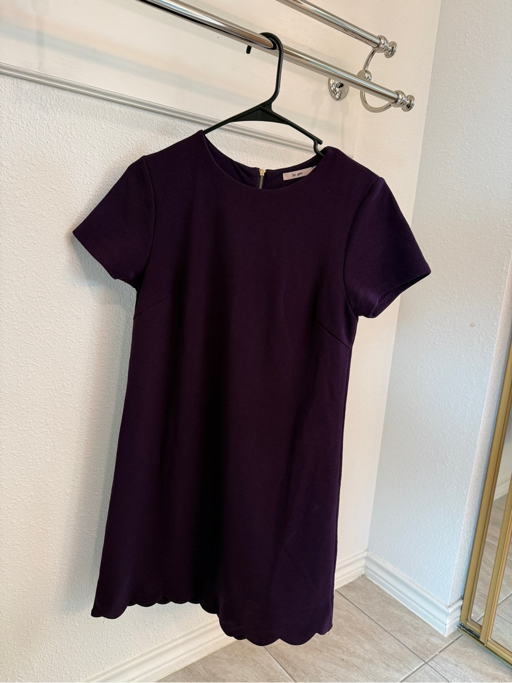 Purple Short Sleeve Scallop Hem Dress